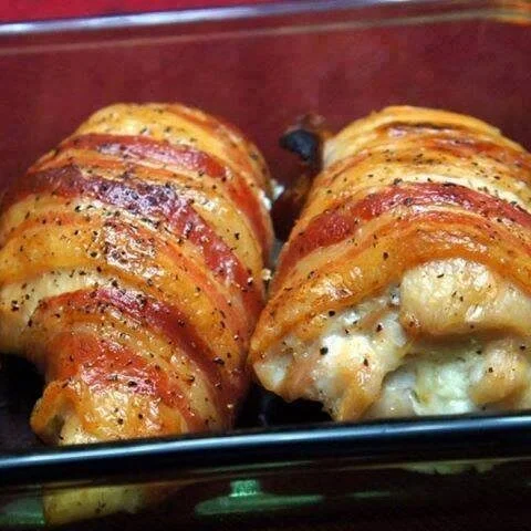 Air Fryer Bacon-Wrapped Cream Cheese Stuffed Chicken Breast