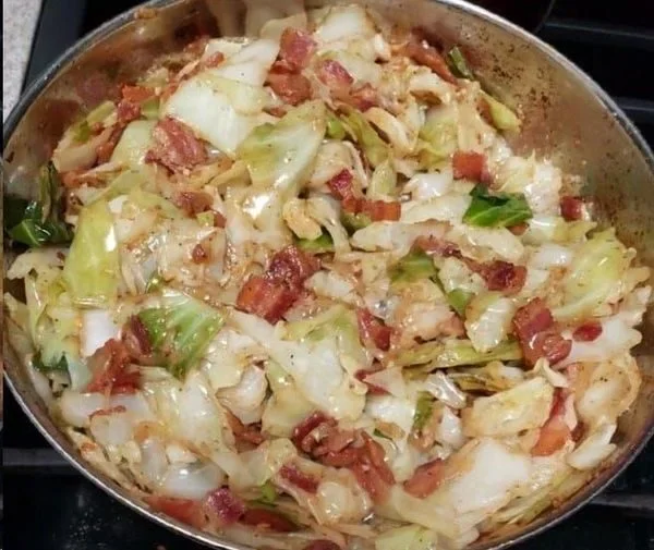 Air Fryer Fried Cabbage with Bacon, Onion, and Garlic: