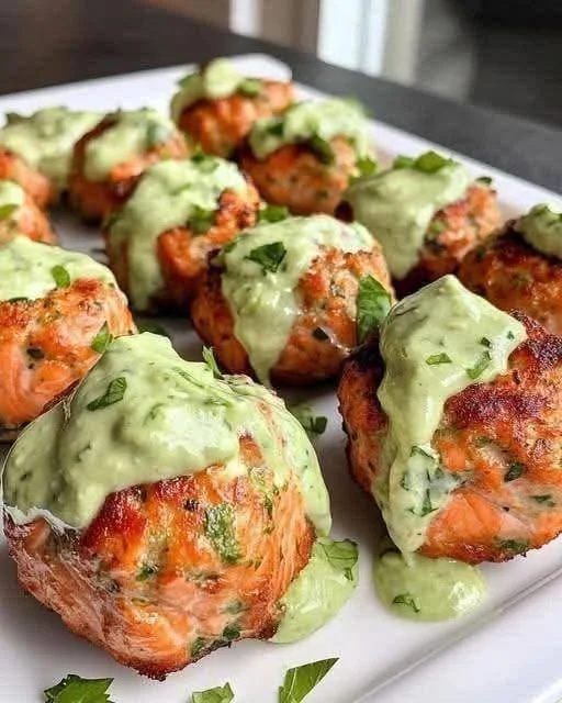 Baked Salmon Meatballs with Creamy Avocado Sauce