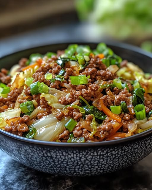 Lean Ground Beef and Tender Cabbage in a Light Ginger-Garlic Soy Glaze