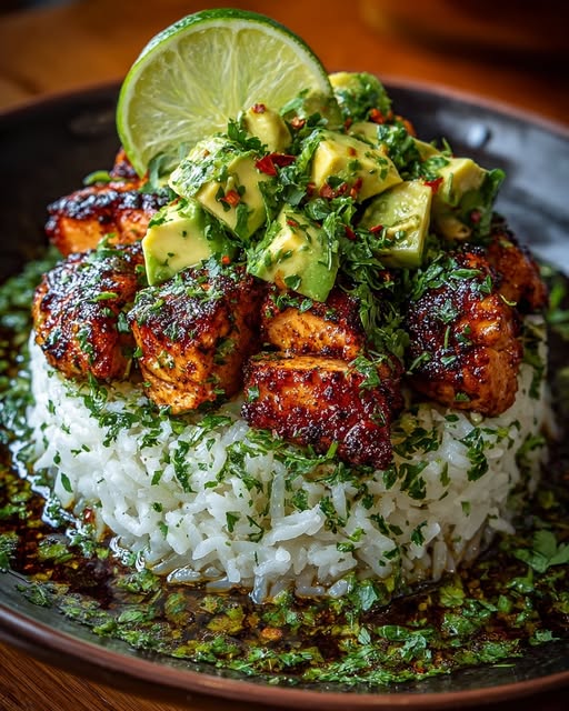 Honey Lime Chicken & Avocado Cilantro Rice Stack