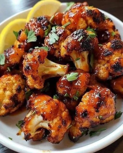 Honey Garlic Glazed Roasted Cauliflower Bites..