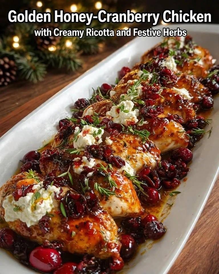 Anti-Inflammatory Golden Honey-Cranberry Chicken with Creamy Ricotta and Festive Herbs